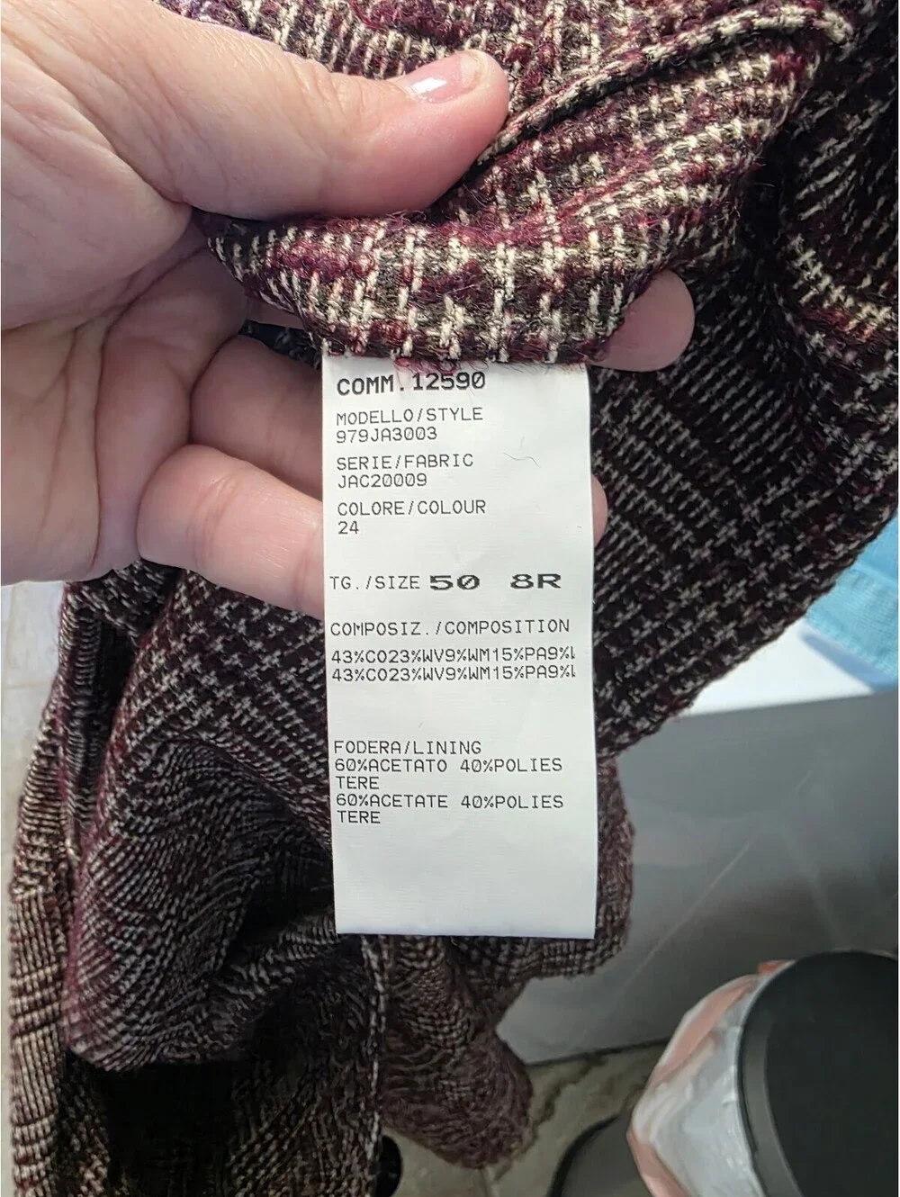 Eleventy Textured Plaid Blazer Prince of Wales Unlined size 50R Burgundy Maroon